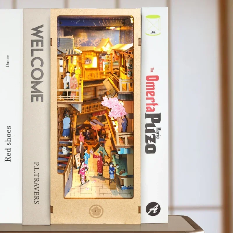 Diy Wooden Book Nook Kit Shelf Insert - Japonês retro diy livro de madeira
