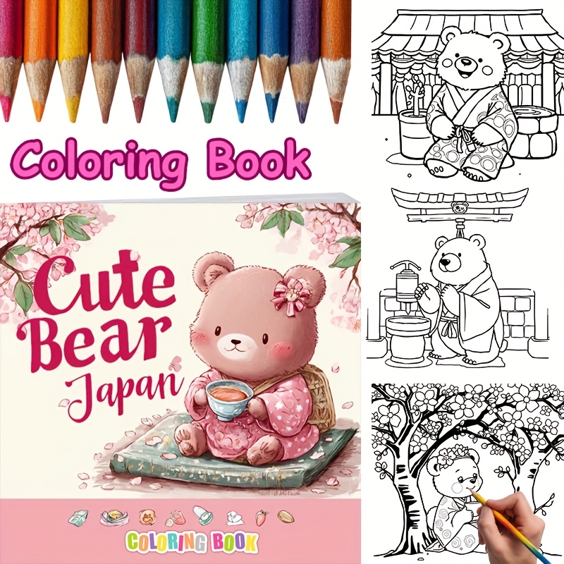 28 páginas de urso fofo no Jap - Adult Coloring Book Stress Relief avaliação e preço