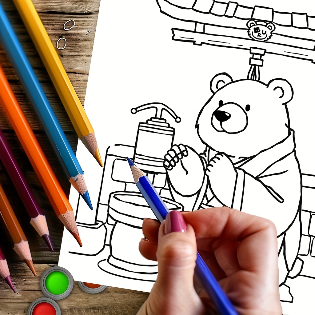 28 páginas de urso fofo no Jap - Adult Coloring Book Stress Relief avaliação e preço